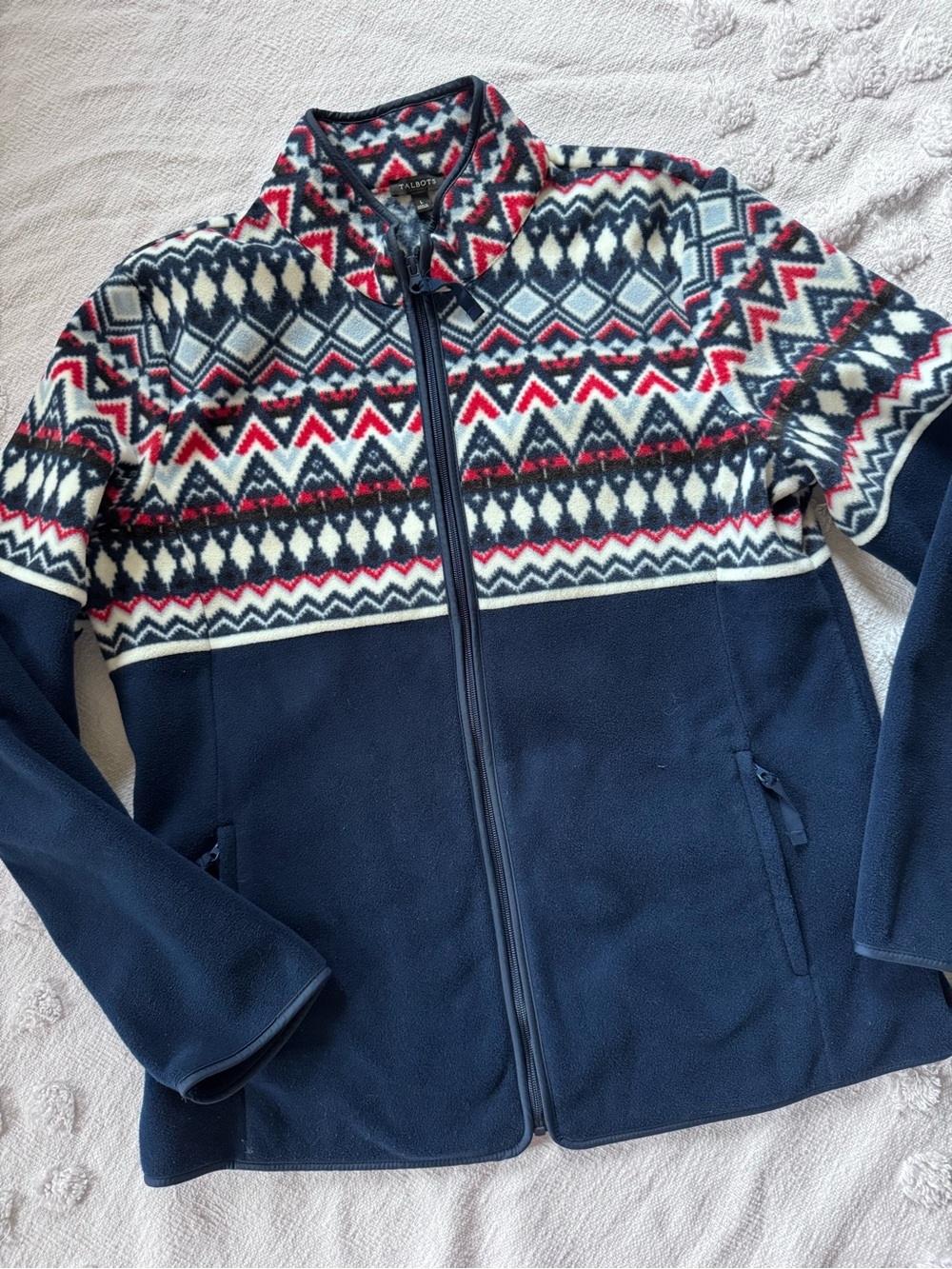 Talbots FAIR ISLE POLAR FLEECE JACKET-SZ L